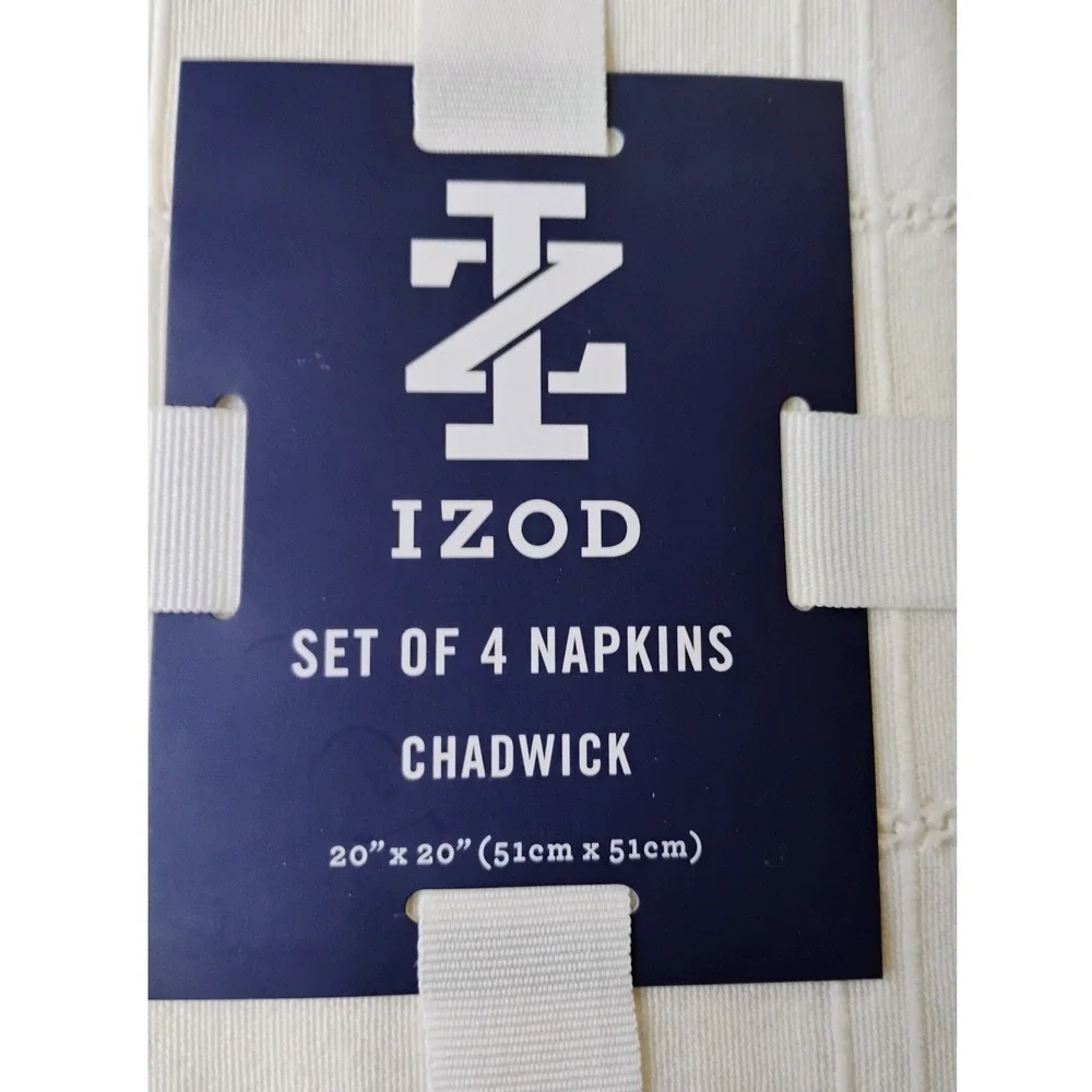 NEW IZOD Chadwick White Cloth Napkins Set of 4 20x20 Classic Holiday Table‎